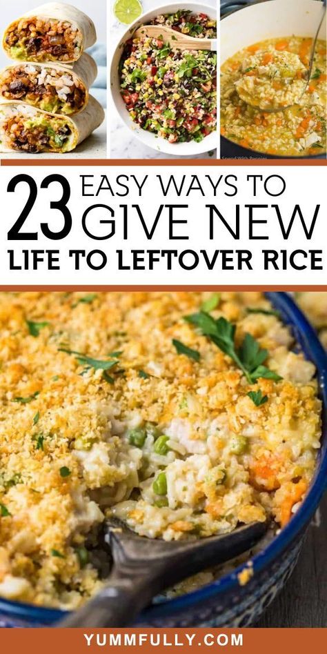 Revitalize leftover rice with creativity! These simple and inventive recipes turn yesterday’s side dish into today’s flavorful main attraction. From vibrant fried rice to comforting rice pudding, these ideas ensure that every grain of leftover rice becomes a delicious opportunity for a quick and satisfying meal. Leftover Rice Fried Rice, Ways To Use Leftover Rice, Uses For Leftover Rice, Leftover Rice Dishes, Leftover Rice Recipes Dinners, Recipes For Leftover Rice, Flavorful Rice Recipes, What To Do With Leftover Rice, Leftover White Rice Recipes