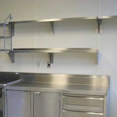 AmGood Supply Stainless Steel Commercial Stainless Work Tables Restaurant Equipment - Get Decluttered Now! Metal Shelves Kitchen Stainless Steel, Commercial Kitchen Shelving, Commercial Kitchen Design Restaurants, Commercial Kitchen Design For Home, Small Commercial Kitchen Design, Restaurant Kitchen Organization, Small Commercial Kitchen, Stainless Steel Benchtop, Tables Restaurant