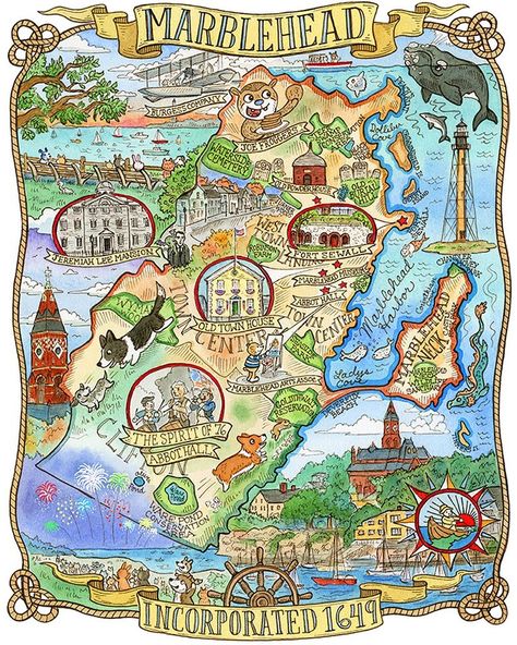 Marblehead! Just in time for Arts Fest Beverly! This show is jam packed with so many of my favorite artists and makers. See you on Saturday! America Map Art, Marblehead Massachusetts, Watercolor And Ink Illustration, Massachusetts Map, Unique Maps, America Map, Watercolor Map, Providence Ri, Original Art Prints