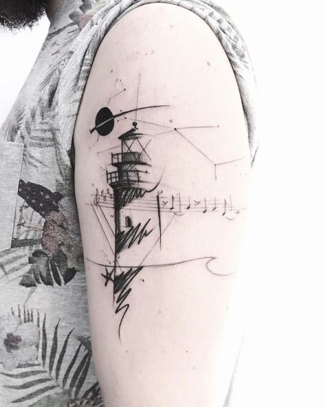 Black Flag Tattoo, Sketch Style Tattoos, Abstract Tattoo Designs, Lighthouse Tattoo, Flag Tattoo, Ship Tattoo, Arm Band Tattoo, Cool Tattoos For Guys, Music Tattoos