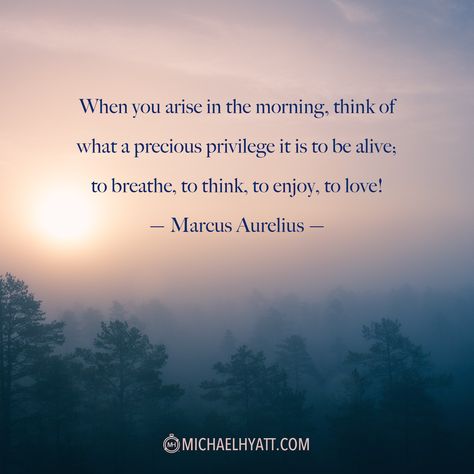 "When you arise in the morning, think of what a precious privilege it is to be alive - to breathe, to think, to enjoy, to love." —Marcus Aurelius http://michaelhyatt.com/shareable-images When You Arise In The Morning Marcus Aurelius, Jk Quotes, Don't Sweat The Small Stuff, Michael Hyatt, Marcus Aurelius Quotes, Life Is Beautiful Quotes, Beautiful Morning Quotes, Complicated Love, Stoic Quotes