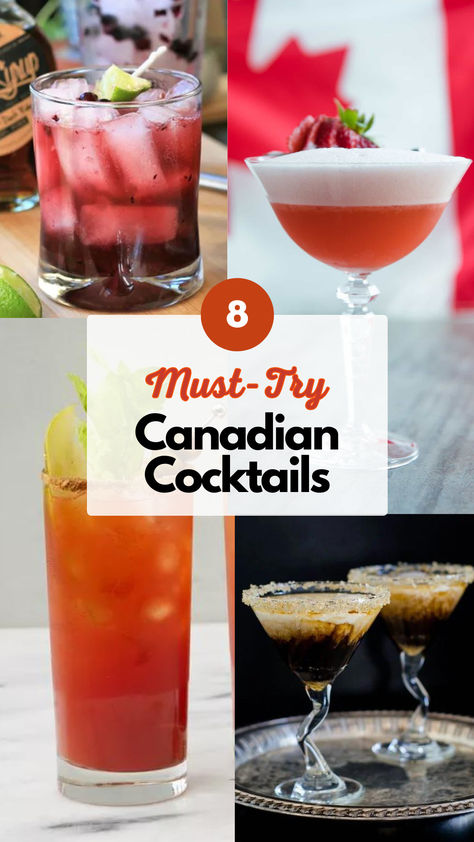 Canadian Cocktails Canadian Club Cocktails, Canada Day Cocktails, Canadian Cocktails, Canadian Drinks, Apple Whiskey, Popular Cocktails, Apple Jam, Strawberry Syrup, Whiskey Cocktails