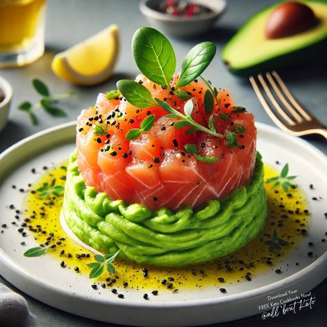 Salmon tartare with avocado mousse 🍣 Indulging in this fresh and zesty Salmon Tartare with Avocado Mousse! 🥑🐟 A perfect, healthy, and delicious keto-friendly meal to keep you fueled and satisfied. 🌿 Want more scrumptious recipes ? Grab your FREE Keto Cookbooks and a 7-Day Fat-Burning Meal Plan now! 🍽️✨ 🌟 Ready to transform your life with the keto diet? 🌟 If you're new to keto or looking to restart your journey, avoid the common pitfalls with the Custom Keto Diet plan! 🍽️✨ ✅ Lose 5-10 ... Fat Burning Meal Plan, Salmon Tartare, Avocado Mousse, Salmon Avocado, Custom Keto Diet, Keto Cookbook, Fat Burning Foods, Keto Diet Plan, Healthier You