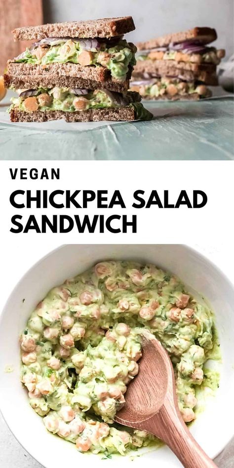 Easy Chickpea Salad Sandwich, a delicious lunch or dinner recipe made with avocado and Greek yogurt and without mayonnaise. Easy Chickpea Salad, Indian Soup, Chickpea Salad Sandwich, Mediterranean Meals, Greek Seasoning, Homemade Lunch, Kitchen Magic, Chicken Salad Sandwich, Delicious Lunch