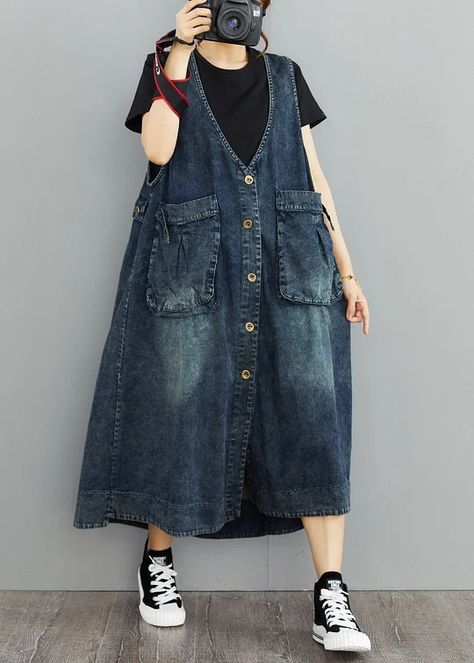 Denim Looks Total Jeans, Denim Sundress, Denim Dress Summer, Sleeveless Denim Dress, Womens Denim Dress, Denim Overall Dress, Patchwork Denim, Apron Dress, Denim Patchwork