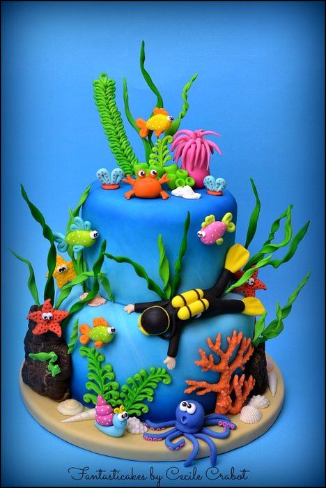 I want to make this some day Scuba Cake, Rodjendanske Torte, Sea Cake, Ocean Cakes, Sea Cakes, Beach Cakes, Mermaid Cakes, Crazy Cakes, Fish Cake