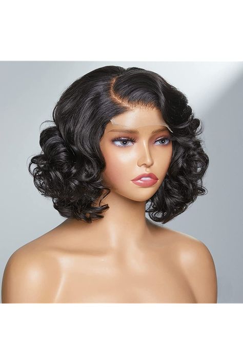 LUVME HAIR Black Roll Curly Short Lace Front Wigs Human Hair Glueless Bob Wigs Human Hair Pre Plucked 4x4 Closure Wigs Side Part Frontal Wig For Women Short Frontal Wig Hairstyles, Side Part Frontal Wig, Wigs Side Part, Short Lace Front, Short Lace Front Wigs, Frontal Wig Hairstyles, Curly Short, Curly Bob Wigs, Closure Wigs