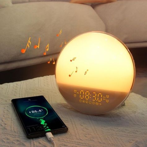 Cute Alarm Clock travel alarm clock sunrise alarm clock sleep essentials  creative indoor lamp idea dorm essentials back to college essentials dorm must have gift ideas for boyfriend gift ideas for girlfriend Sunrise Alarm, Weather Display, Color Changing Lamp, Sunrise Alarm Clock, Colored Lights, Mood Lamps, Smart Lights, Sound Machine, Radio Alarm Clock