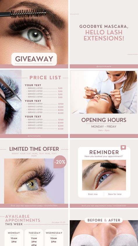 Lash Tech Instagram Post, Lash Template Instagram Beige and Pink, Lash Content Instagram, Lash Post Templates, Lash Tech Instagram Post Ideas Eyelash Promotion Ideas, Beauty Affairs, Lash Template, Tech Instagram Post, Lash Instagram, Lash Tech Instagram, Eyelash Decor, Garden Rock Border, Instagram Post Ideas