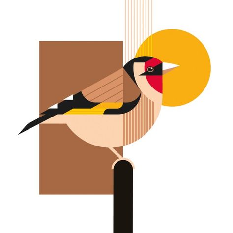 Goldfinch Digital Illustration Art, Geometric Nature, Geometric Shapes Art, Illustration Styles, Bird Graphic, Vintage Poster Design, Garden Birds, Shape Art, Trendy Prints