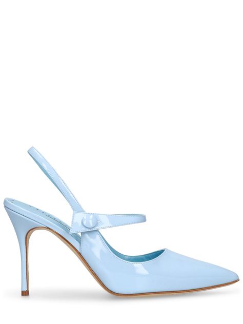 Find MANOLO BLAHNIK 90mm Didion Patent Leather Pumps on Editorialist. 90mm Heel. Patent leather upper. Front strap with button closure. Pointed toe. Leather sole Versace Brand, Ski Accessories, Patent Leather Pumps, Heeled Loafers, Slingback Pump, Ski Wear, Leather Pumps, Manolo Blahnik, Cloth Bags