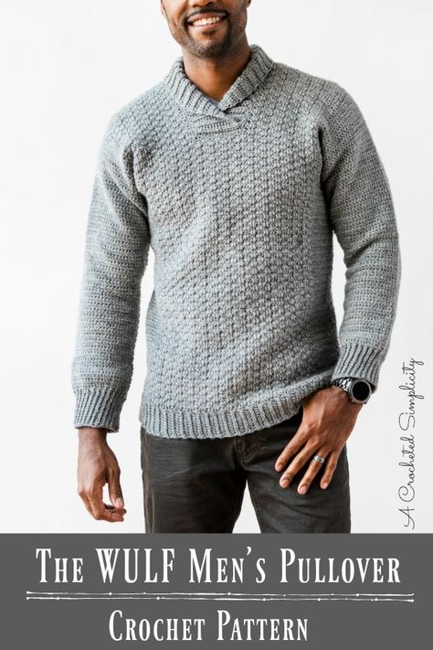 Come join us for the Wulf Mens Pullover Crochet Along!!! Hosted by A Crocheted Simplicity #crochet #crochetsweater #crochetalong Easy Mens Crochet Sweater Pattern, Crochet Pattern Mens Sweater, Crocheted Mens Sweater Patterns, Crochet Mens Jumper, Crochet Men's Sweater, Mens Crochet Sweaters, Men’s Crochet Hoodie Pattern, Crochet Men’s Sweater Pattern, Crochet Mens Sweater Pattern