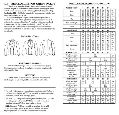 Folkwear Belgian Military Chef's Jacket Sewing Pattern # 133 sizes Men's 34-44, Women's 8-18 Riding Skirt, Jacket Sewing Pattern, Chef Jackets, Jacket Sewing, Jacket Pattern Sewing, Center Point, Military Surplus, Jacket For Men, Workout Jacket