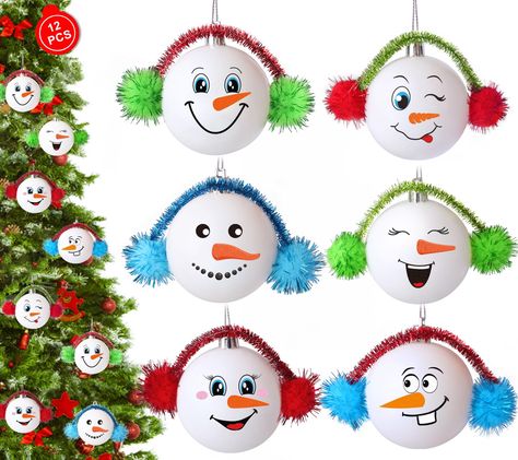 Thumbprint Snowman Ornament, Snowman Christmas Tree Decorations, Homage Christmas Ornaments, Biodegradable Christmas Ornaments, Homemade Farmhouse Christmas Ornaments, Snowman Ornaments For Kids To Make, Kindergarten Christmas Ornaments, Repurposed Ornaments, Ornament Making Party