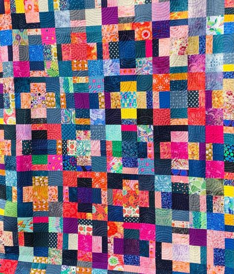 Scrap Stash Plus Pattern by @emily_dennis_ #quiltylovepatterns Quilted by @drycreekquilter with #raindropsonwaterpanto by… | Instagram Scrappy Batik Quilts, Quilt Scraps, Plus Quilt, 9 Patch Quilt, Boho Quilt, Nine Patch Quilt, Quick Quilt, Scrappy Quilt Patterns, Batik Quilts