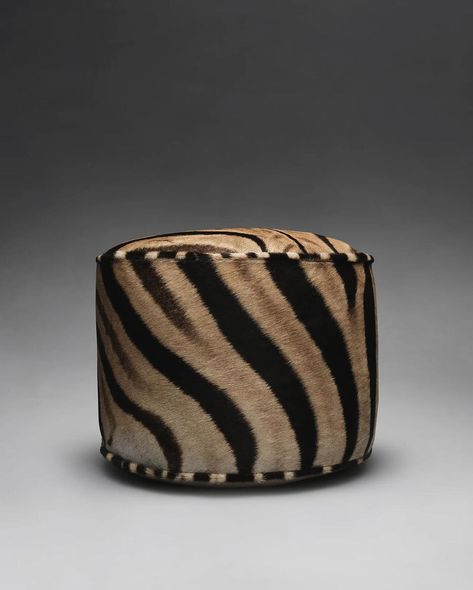 Forsyth | The Forsyth Pouf Ottoman in Zebra▫️forsythart.com | Instagram Printed Ottoman, Terrace Bar, Zebra Hide, Steel Dining Chairs, Ottoman Decor, Hide Rug, Swedish Design, Pouf Ottoman, Down Feather