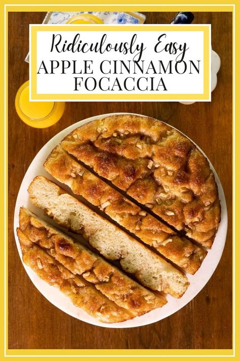 Breakfast Focaccia, Cinnamon Focaccia, Apple Cinnamon Breakfast, Cinnamon Sugar Apples, Cinnamon Breakfast, Focaccia Recipe, Focaccia Bread, No Knead, Easiest Apples