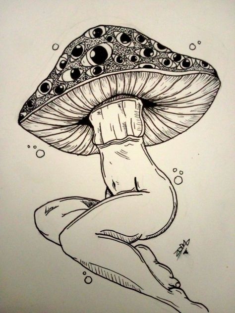 Mushroom Body Drawing, Mandala Tattoo Sleeve, Fungi Art, Body Image Art, Weird Drawings, Trippy Drawings, Mushroom Drawing, Snake Art, Vibes Art