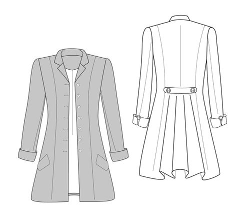 Frock Coat PDF Sewing Pattern, Designed by Angela Kane Frock Coat Women Outfit, Frock Coat Pattern, Duster Coat Pattern, Coat Inspiration, Medical Scrubs Fashion, Sewing Coat, Victorian Coat, Sewing Videos, Scrubs Dress