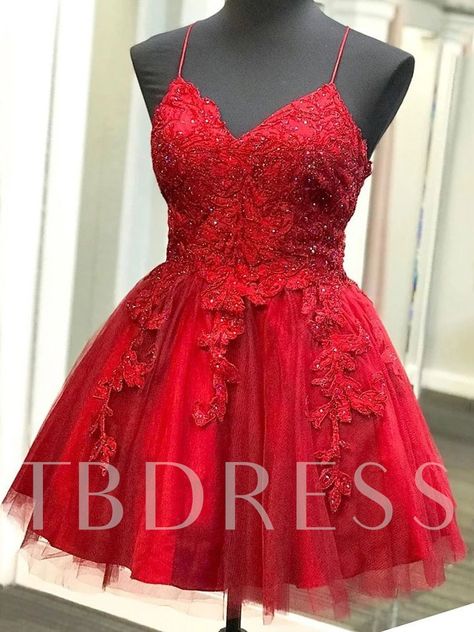 Spaghetti Straps Appliques Sleeveless A-Line Sweet 16 Dress 2021 Homecoming Red Short Prom Dress, Red Lace Prom Dress, Short Red Prom Dresses, Junior Prom, Mini Dress Hot, Cheap Homecoming Dresses, Red Homecoming Dresses, Simple Prom Dress, Prom Dresses Sleeveless