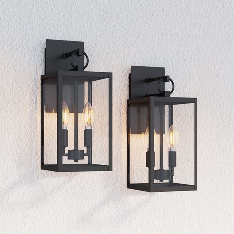 Nathan James Steel Wall Light & Reviews | Wayfair Porch Lantern, Nathan James, Wall Outdoor, Black Sconces, Exterior Light Fixtures, Black Light Fixture, Exterior Wall Light, Lantern Design, Metal Lanterns