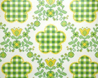 Vintage Kitchen Wallpaper, Vintage Fabric Prints, 1970s Wallpaper, Vintage Wallpaper Patterns, Flock Wallpaper, Blue Flower Wallpaper, Yellow Gingham, Stock Wallpaper, Kitchen Wallpaper