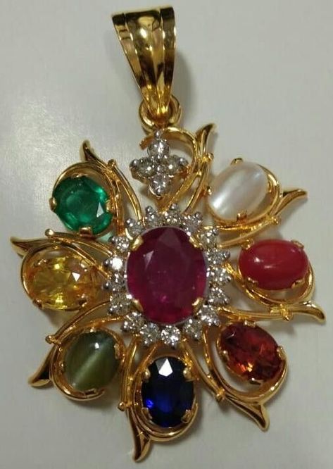 Navaratna Pendent Gold, Navratna Pendant Set, Navaratna Locket For Women, Navratan Pendant Set, Navarathna Pendant, Bids Jewellery, Navaratna Pendants, Beaded Wedding Jewelry, Everyday Pendant