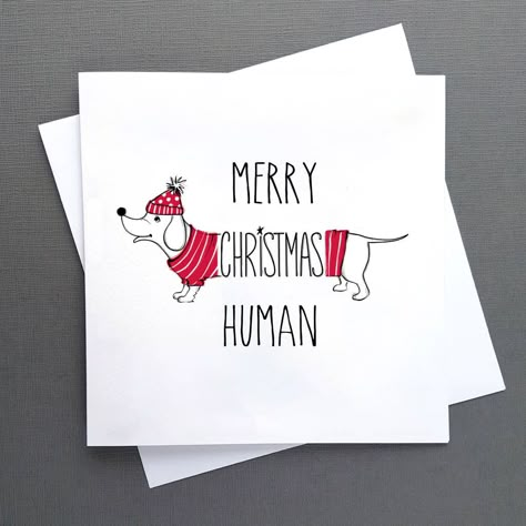 Sausage Dog Christmas, Christmas Sausage, Easy Christmas Drawings, Lovers Card, Cute Christmas Cards, Dog Christmas Card, Christmas Card Art, Not On The High Street, Christmas Card Crafts