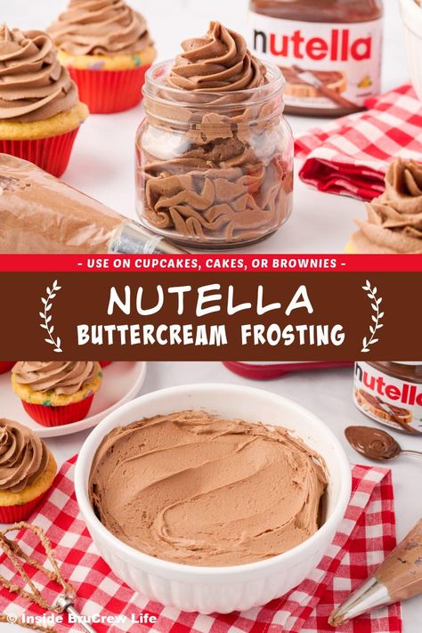 Nutella Frosting Recipe, Easy Frosting Recipe, Basic Buttercream Recipe, Nutella Buttercream Frosting, Nutella Frosting, Nutella Buttercream, Nutella Cupcakes, Chocolate Banana Cake, Creamy Frosting