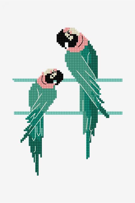 Parrot Pattern, Easy Cross Stitch Patterns, Pola Kristik, Unicorn Pattern, Cross Stitch Bird, Embroidery Patterns Free, Simple Cross Stitch, Sewing Party