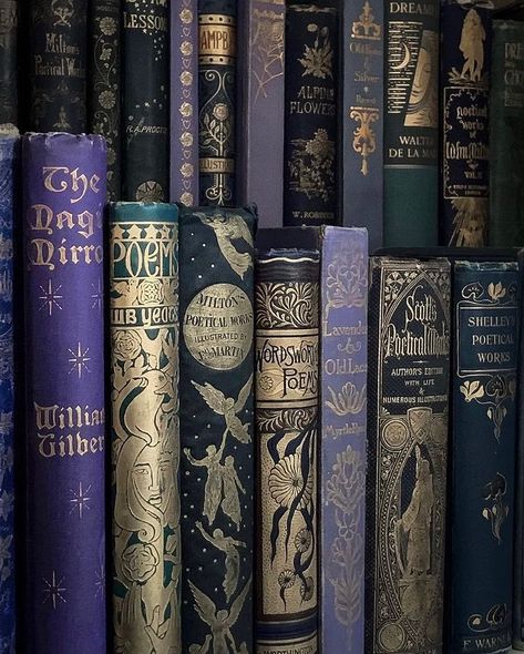 Photo by Dusty Books And Prints on February 14, 2022. Indrid Cold, Book Spines, Purple Books, Library Aesthetic, Book Spine, Vintage Book Covers, Beautiful Book Covers, Blue Book, Blue Books