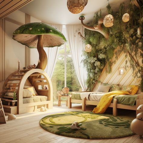 Tree House Themed Nursery, Magic Forest Kids Room, Enchanted Forest Reading Corner, Forest Playroom Ideas, Fairy Garden Girls Bedroom, Nursery Ideas Forest Theme, Forest Theme Playroom, Forest Theme Kids Room, Magical Toddler Room