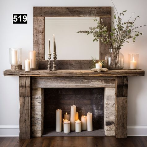 Fake Fireplace, Reclaimed Wood Beams, Faux Fireplace, Wood Fireplace, Fireplace Ideas, Wood Beams, Fireplace Mantel, Fireplace Mantle, Mantle Decor