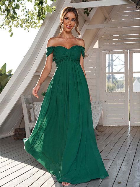 A-Line Chiffon Off-the-Shoulder Green Long Bridesmaid Dresses 2023 is made-to-order by professional tailors. You can choose from 40+ colors and sizes 2 to 16W. The dress details: Season:Spring,Summer,Fall,Winter;Waist:Natural;Back Style:Zipper;Silhouette:A-Line/Princess;Fabric:Chiffon;Embellishment:Ruched;Neckline:Off-The-Shoulder;Sleeve:Sleeveless;Hemline/Train:Floor-Length;Built-In Bra:Yes;Shown Color:Dark Green Gown Bridesmaid, Evening Dresses Cocktail, Chiffon Gown, Bride Dresses, Wedding Party Dresses, Mother Of The Bride Dresses, Cocktail Dress Party, Guest Dresses, Bride Dress