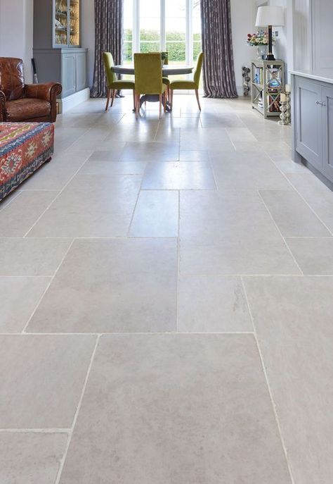 Limestone Tile Entryway, Limestone Floor Hallway, Gray Limestone Flooring, Large Tile Floors, Honed Limestone Flooring, Tumbled Limestone Flooring, Farmhouse Floor Tiles, Grey Limestone Floor, Limestone Tile Floor