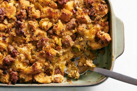 Sausage and Leek Stuffing Recipe Claire Saffitz, Sausage Stuffing, Best Thanksgiving Recipes, Sage Sausage, Thanksgiving Stuffing, Sweet Italian Sausage, Nyt Cooking, Stuffing Recipes, Thanksgiving Sides