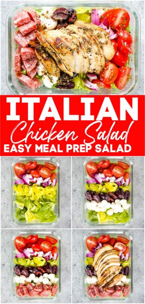 Homemade Italian Salad, Italian Chicken Salad, Healthy Easy Meal Prep, Chicken Salad Healthy, Meal Prep Salad, Prep Salad, Salad Meal Prep, Healthy Lunch Meal Prep, Salad Healthy