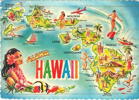 postcard 14 | vintage 1970's postcard from Hawaii. | Kenneth Knight | Flickr Hawaii Decor, Hawaiian Life, Hawaii Map, Hawaiian Design, Hawaii Art, Vintage Aloha, Hawaiian Tattoo, Hawaii Trip, Hawaiian Art