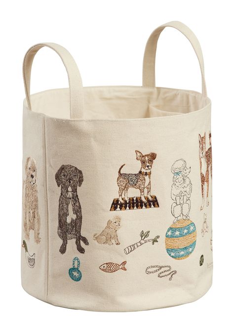 Elevate your pet toy storage with a cute canvas bucket! Constructed from sturdy cotton canvas, our Dog Toy bucket features playful pups posing with their prized toys on all sides. Unleash the possibilities of attractive organization with our fabric buckets! Measures 11" × 11". Handle drop measures 4". Dog Toys Organization, Dog Toys Basket, Dog Things Pet Products, Charlie Aesthetic, Dog Toy Organization, Christmas Gifts For Dogs, Philadelphia Apartment, Pet Toy Storage, Puppy Nursery