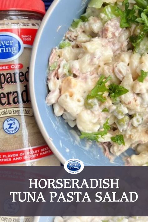 Fresh out the gate - this new Horseradish Tuna Pasta Salad recipe packs a punch! Using just 5 ingredients, horseradish adds a touch of heat to this classic pasta salad dish. And who doesn't love pasta salad?! #GiveItZing today! #PastaSalad #Tuna #Horseradish #EasyRecipes Pasta Shrimp Salad, Horseradish Dressing, Tuna Pasta Salad Recipes, Spring Foods, Horseradish Recipes, Great Lunch Ideas, Pasta Shrimp, Tuna Pasta Salad, Classic Pasta Salad