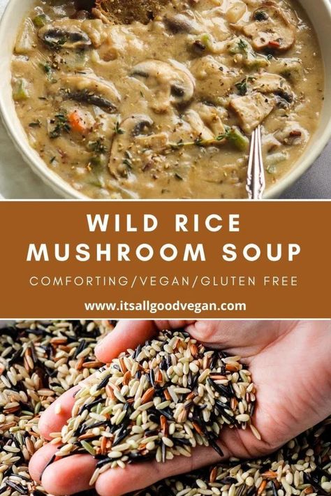 Wild Rice Mushroom Soup, Rice Mushroom Soup, Wild Rice Mushroom, Mushroom Soup Recipe, Mushroom Soup Recipes, Soup Vegan, Wild Rice Soup, Red Rice, Vegan Soups