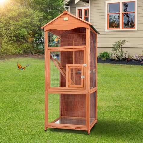 Wooden Bird Cage, Bird Aviary, Parrot Cage, Stainless Steel Bowls, Kinds Of Birds, Climbing Frame, Wood Bird, Plastic Trays, Wooden Bird