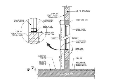 Download window sectional design which shows window frame details, dimension details, window dimension detailing, floor tile details, lintel details, and other unit details. Architecture Details Sketch, Detail Drawings Architecture, Window Detail Architecture, Window Section Detail, Window Detail Drawing, Window Structure, Environmental Architecture, Section Detail, Stacking Doors