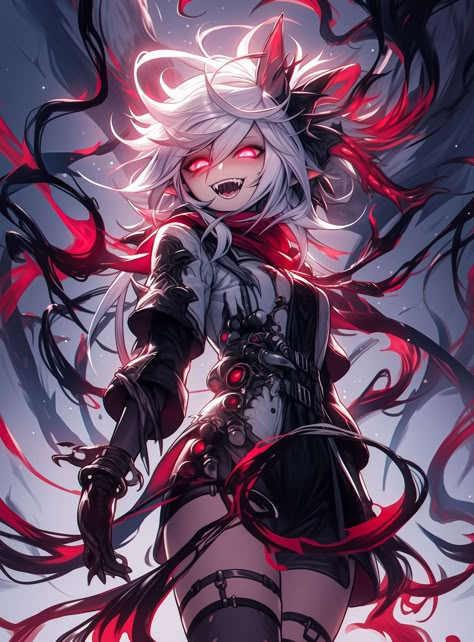 Female Villian Art, Evil Anime Female, Ghost Character Art, Evil Anime Characters, Red Goth, Evil Anime, Goth Girl, Creature Concept Art, Cool Anime Pictures