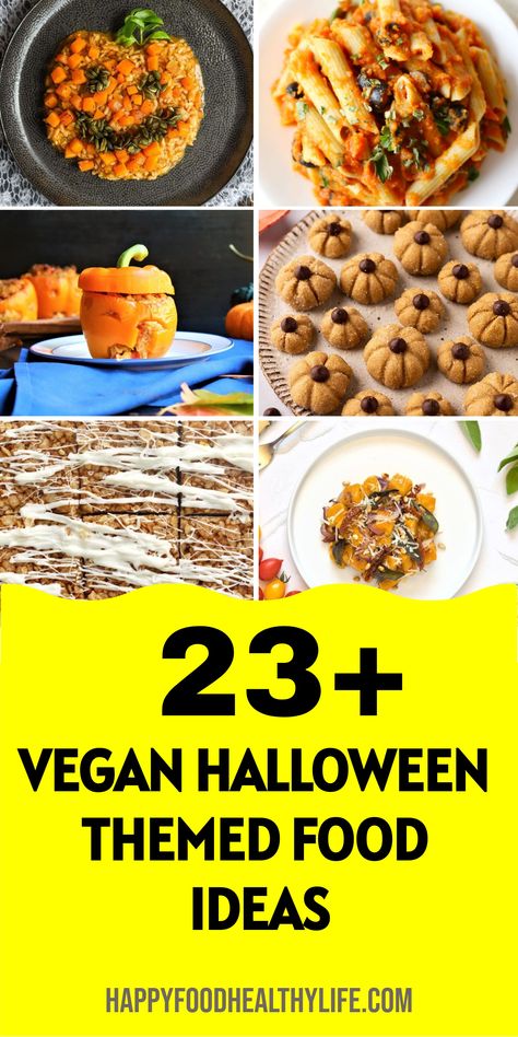 Looking for vegan Halloween food ideas to elevate your spooky season celebration? Look no further! Whether you're hosting a Halloween party or simply want to enjoy some festive treats, these plant-based menu ideas are perfect for everyone. From spooky snacks to eerie meals, you'll find a variety of healthy and delicious recipes that will satisfy all your cravings without compromising on flavor.  | Easy Food For Halloween Party | Halloween Party Food Ideas | Vegan Spooky Food | Spooky Foods For H Vegan Halloween Meals, Vegan Halloween Food For Party, Halloween Themed Food Ideas, Halloween Food Vegan, Spooky Salad, Vegan Halloween Desserts, Vegan Halloween Recipes, Spooky Foods, Halloween Party Recipes