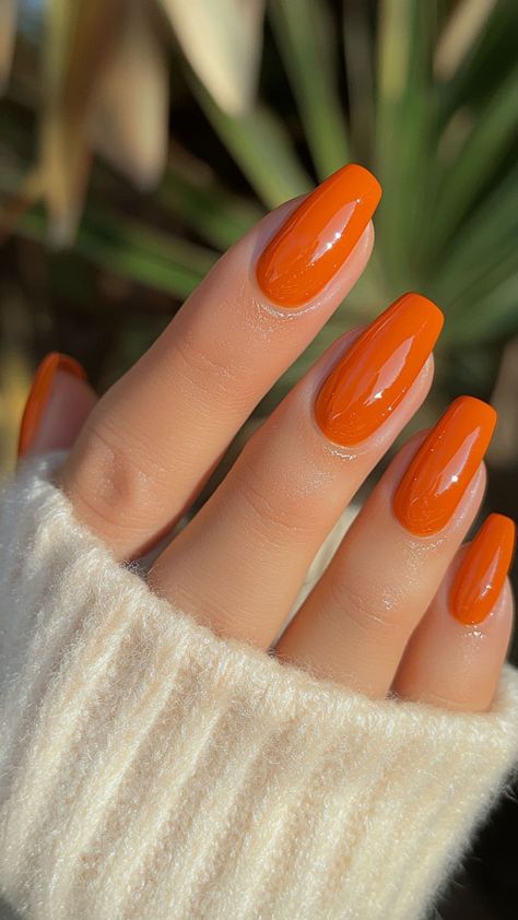 Orange Winter Nails, Fall Burnt Orange Nails, Fall Orange Nails Acrylic, Autumn Orange Nails, Orange Nails Autumn, Orange Autumn Nails, Orange Fall Nail Designs, Autumn Nails Orange, Nails Orange Fall