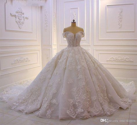 Discount 2020 Luxury Long Sleeves Ball Gown Wedding Dresses Beaded 3D Floral Appliqued Saudi Arabia Lace Bridal Gowns 2019 Plus Size Wedding Dress Designer Wedding Gown High Fashion Wedding Dresses From Holyok_33, $475.65| DHgate.Com Princess Ballgown, Fairy Wedding Dress, White Ball Gowns, Ball Gowns Princess, Royal Wedding Dress, Fairy Wedding, Princess Wedding Dress, Royal Princess, Luxury Wedding Dress