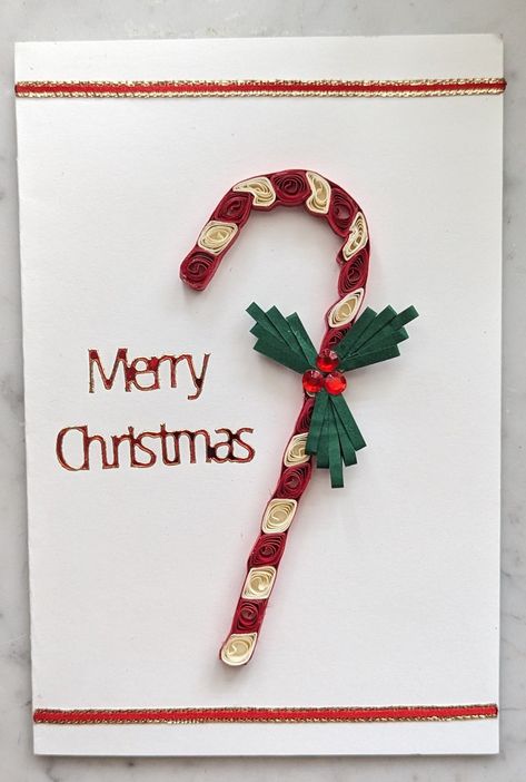 Quilled Candy Cane, Quilling Birthday Cards, Quilled Cards, Christmas Quilling, Quilling Christmas, Quilling Cards, Paper Quilling, Christmas Art, Candy Cane