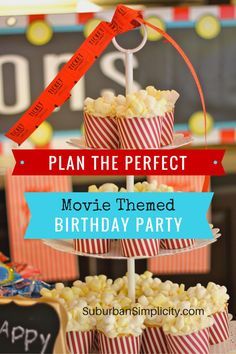 Plan the perfect kid Birthday party with these tips and tricks. Boys and girls love this fun and creative movie-themed birthday party idea.  Most of the decorations came from the dollar store! Quinceanera Desserts, Kids Movie Party, Movie Theatre Birthday Party, Movie Themed Birthday Party, Movie Theater Party, Movie Theme Birthday Party, Cinema Party, Movie Night For Kids, Kid Birthday Party