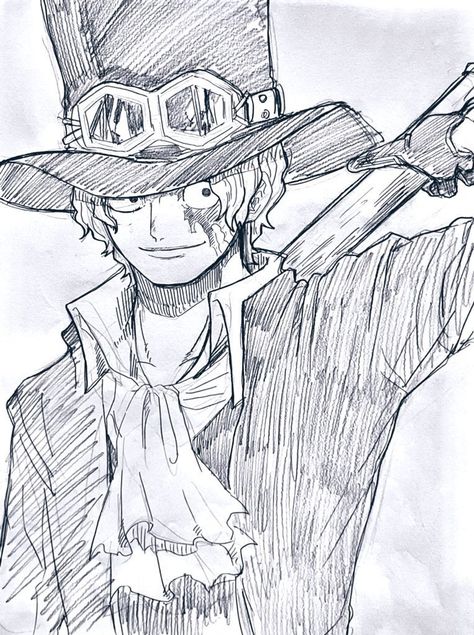 Sabo One Piece Drawing, Trafalgar Law Sketch, Sabo Drawing, One Piece Easy Drawing, One Piece Sketch Drawing, One Piece Drawing Sketches, One Piece Sketch, Anime Face Drawing, Sabo One Piece